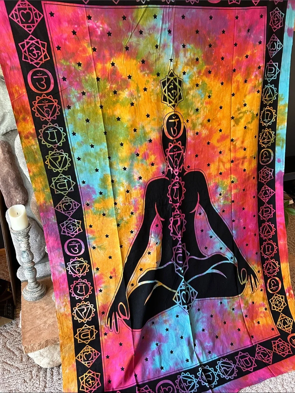 Rainbow Chakra Tie-Dye Meditation Wall Hanging Tapestry | 78